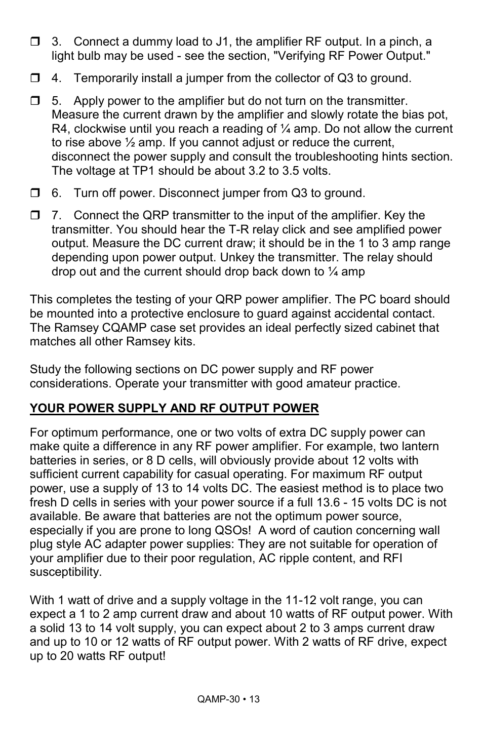 Ramsey Electronics QRP CW POWER AMPLIFIER KIT QAMP30 User Manual | Page 13 / 20