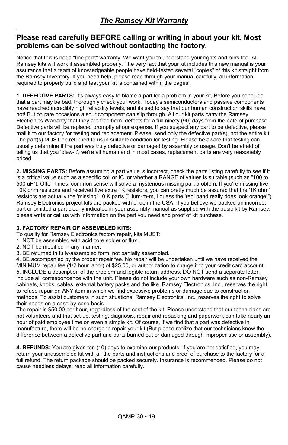 Ramsey Electronics QRP CW POWER AMPLIFIER KIT QAMP30 User Manual | Page 19 / 20