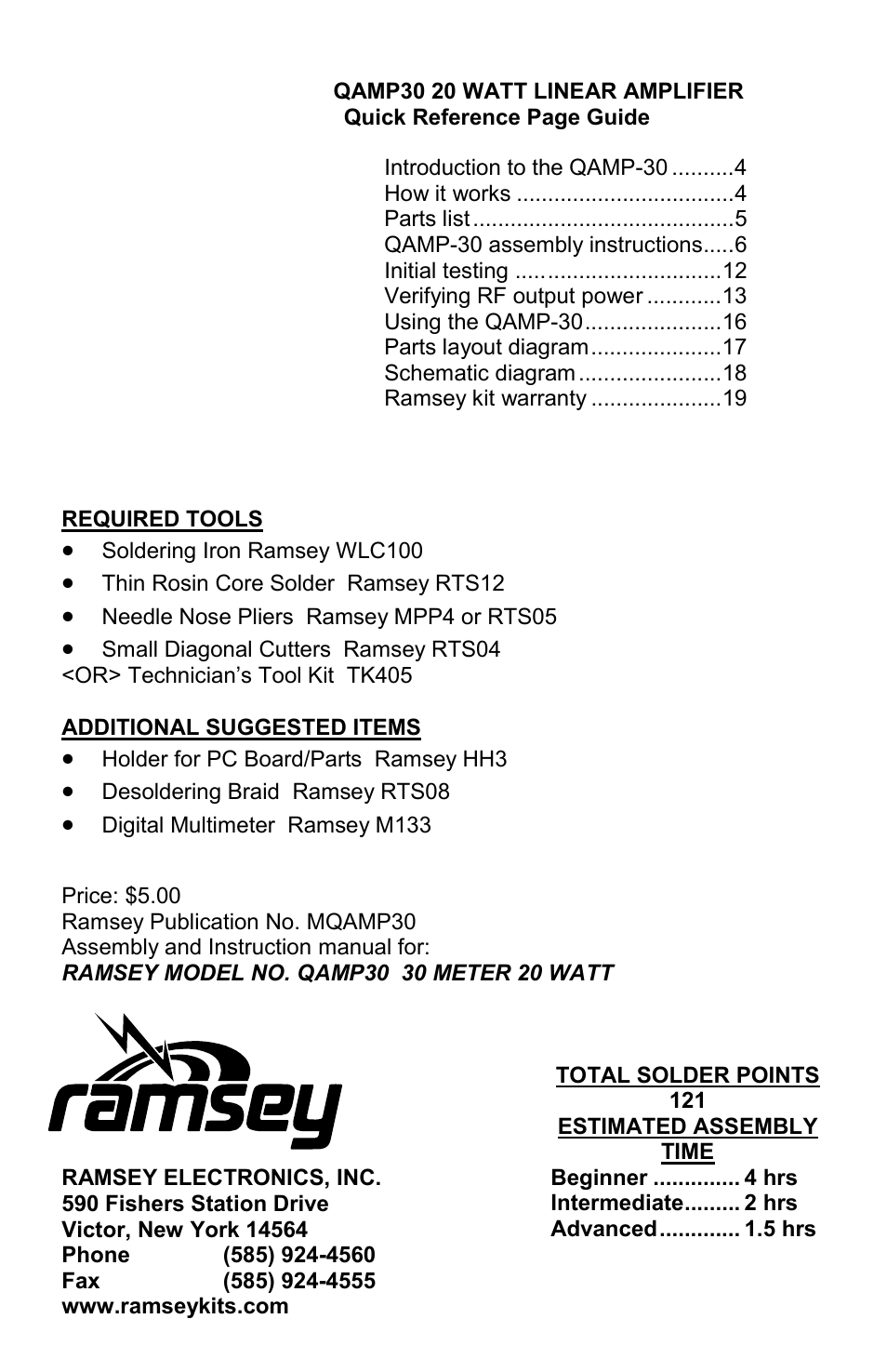 Ramsey Electronics QRP CW POWER AMPLIFIER KIT QAMP30 User Manual | Page 20 / 20