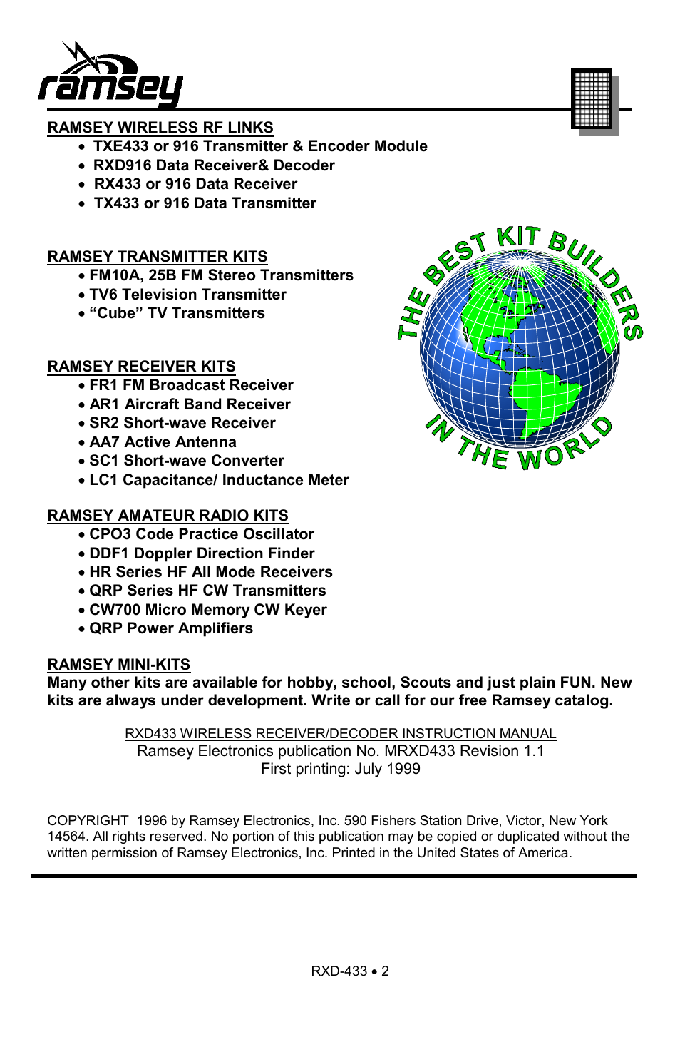 Ramsey Electronics Wireless RF Link Receiver/Decoder RXD433 User Manual | Page 2 / 8