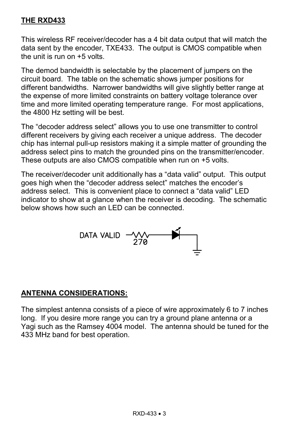 Ramsey Electronics Wireless RF Link Receiver/Decoder RXD433 User Manual | Page 3 / 8