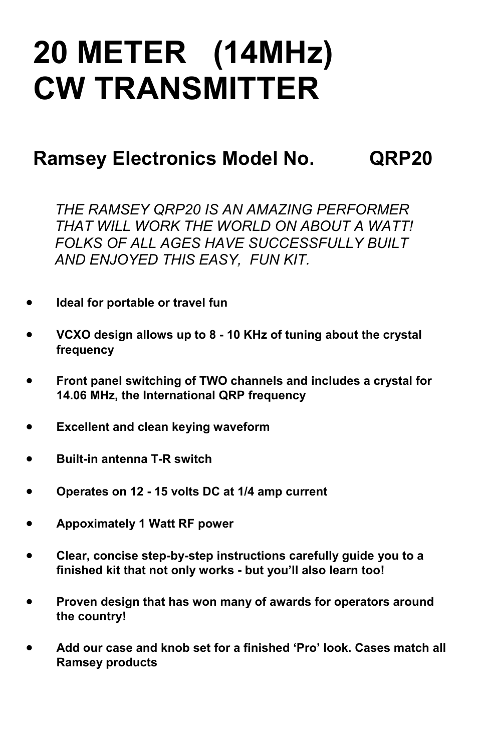 Ramsey Electronics QRP20 User Manual | 24 pages