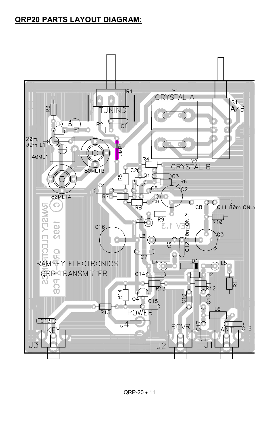 Qrp20 parts layout diagram | Ramsey Electronics QRP20 User Manual | Page 11 / 24