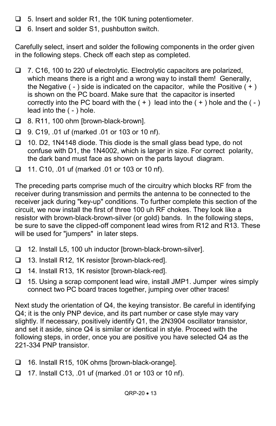 Ramsey Electronics QRP20 User Manual | Page 13 / 24