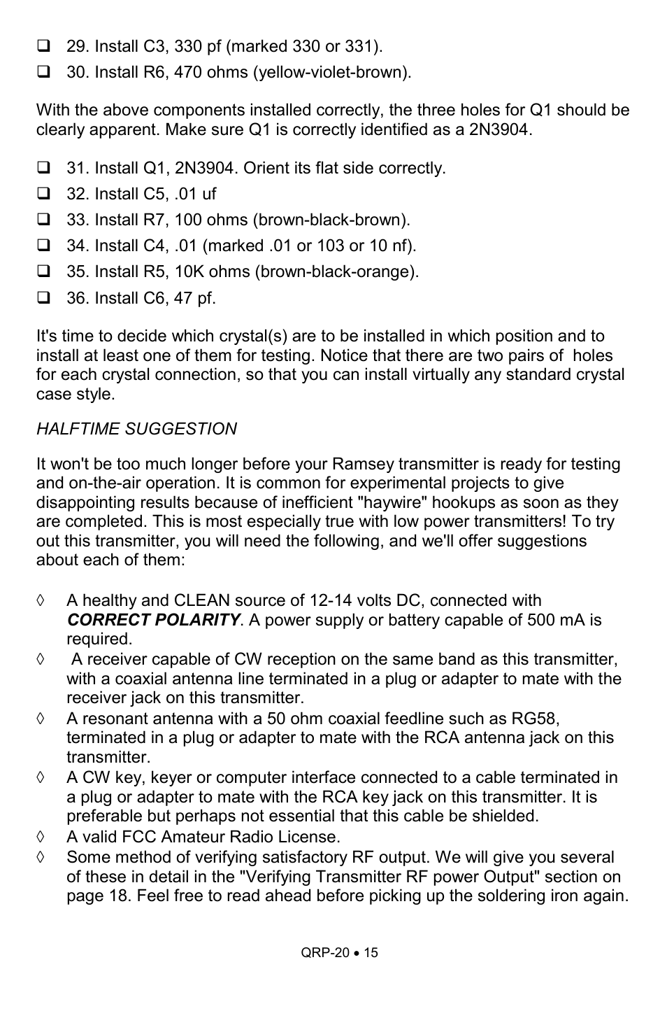 Ramsey Electronics QRP20 User Manual | Page 15 / 24
