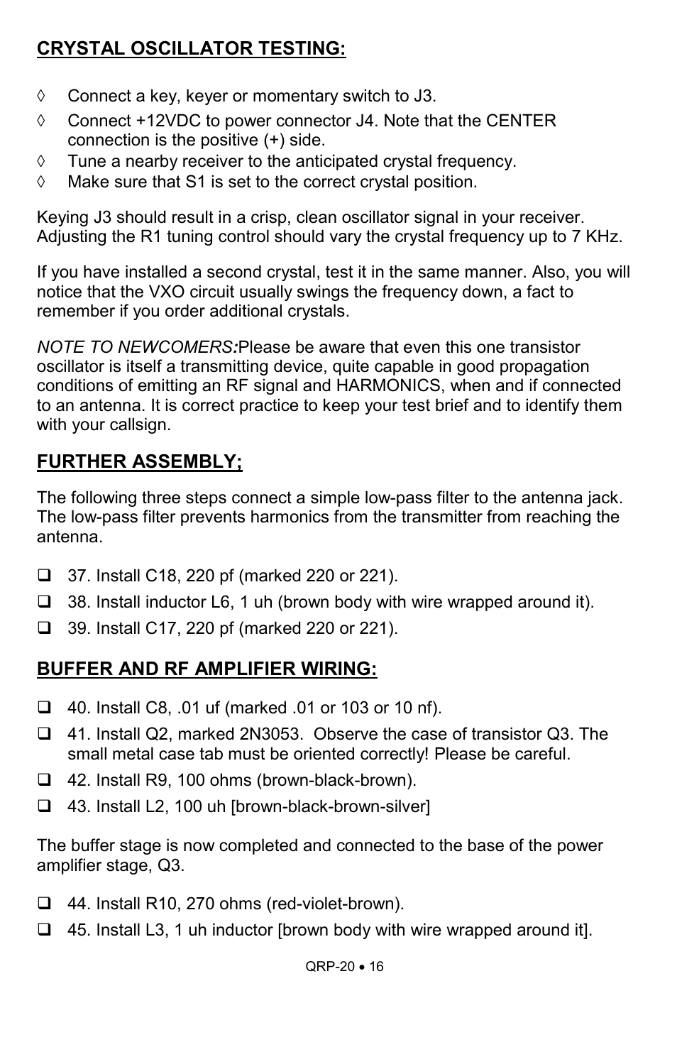 Ramsey Electronics QRP20 User Manual | Page 16 / 24