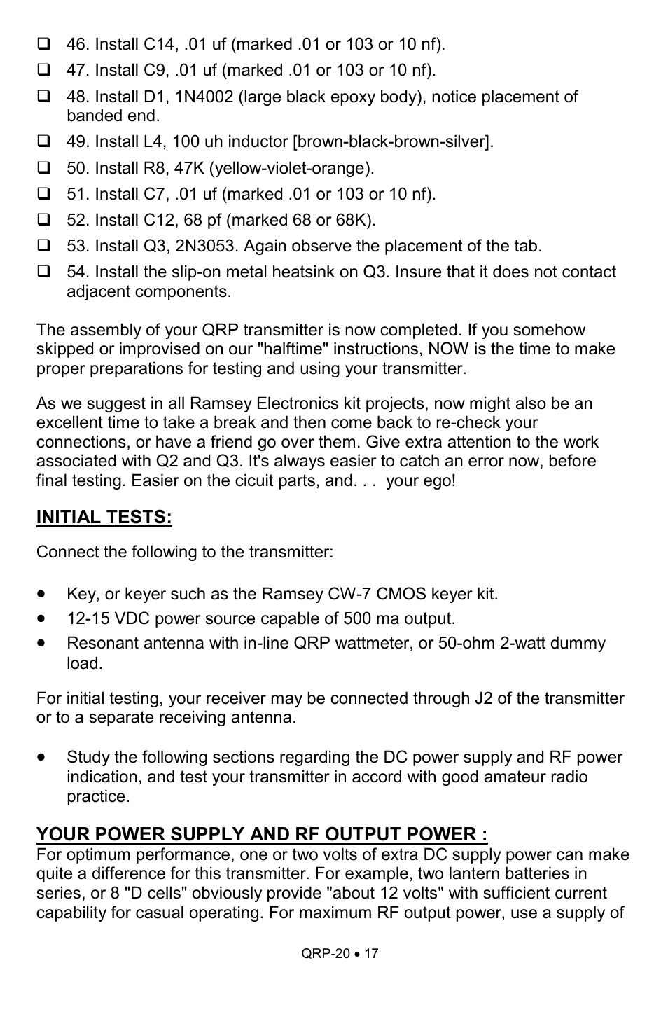 Ramsey Electronics QRP20 User Manual | Page 17 / 24