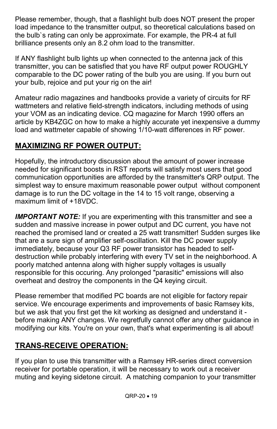 Ramsey Electronics QRP20 User Manual | Page 19 / 24