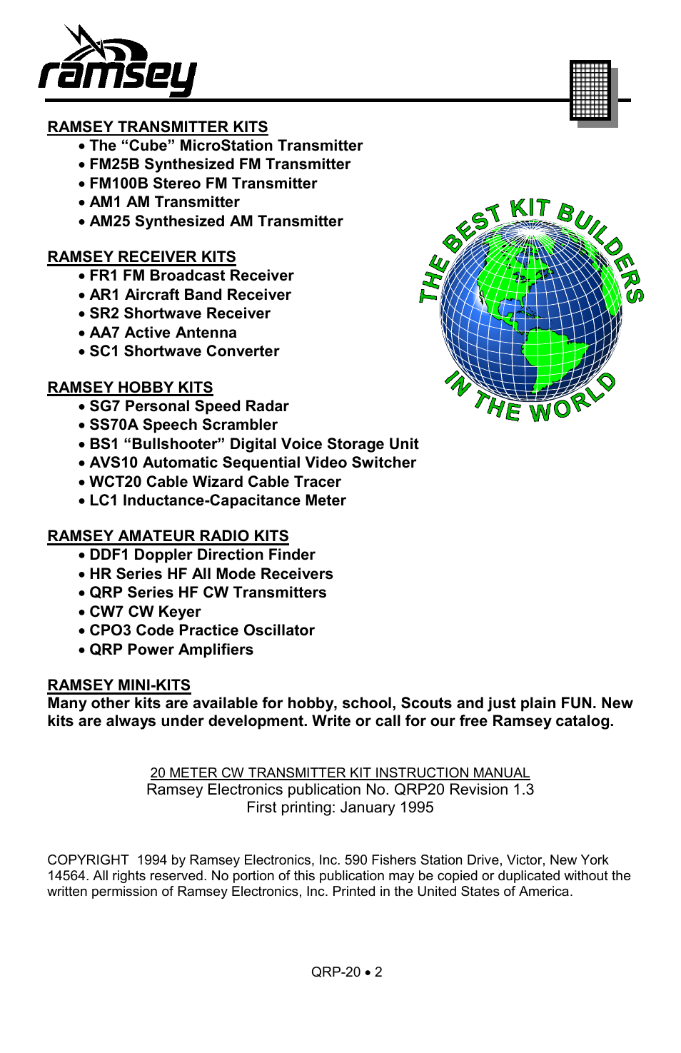 Ramsey Electronics QRP20 User Manual | Page 2 / 24