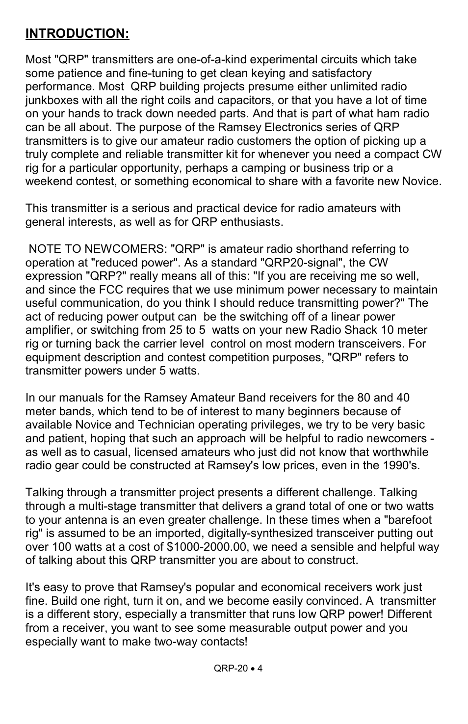 Introduction | Ramsey Electronics QRP20 User Manual | Page 4 / 24