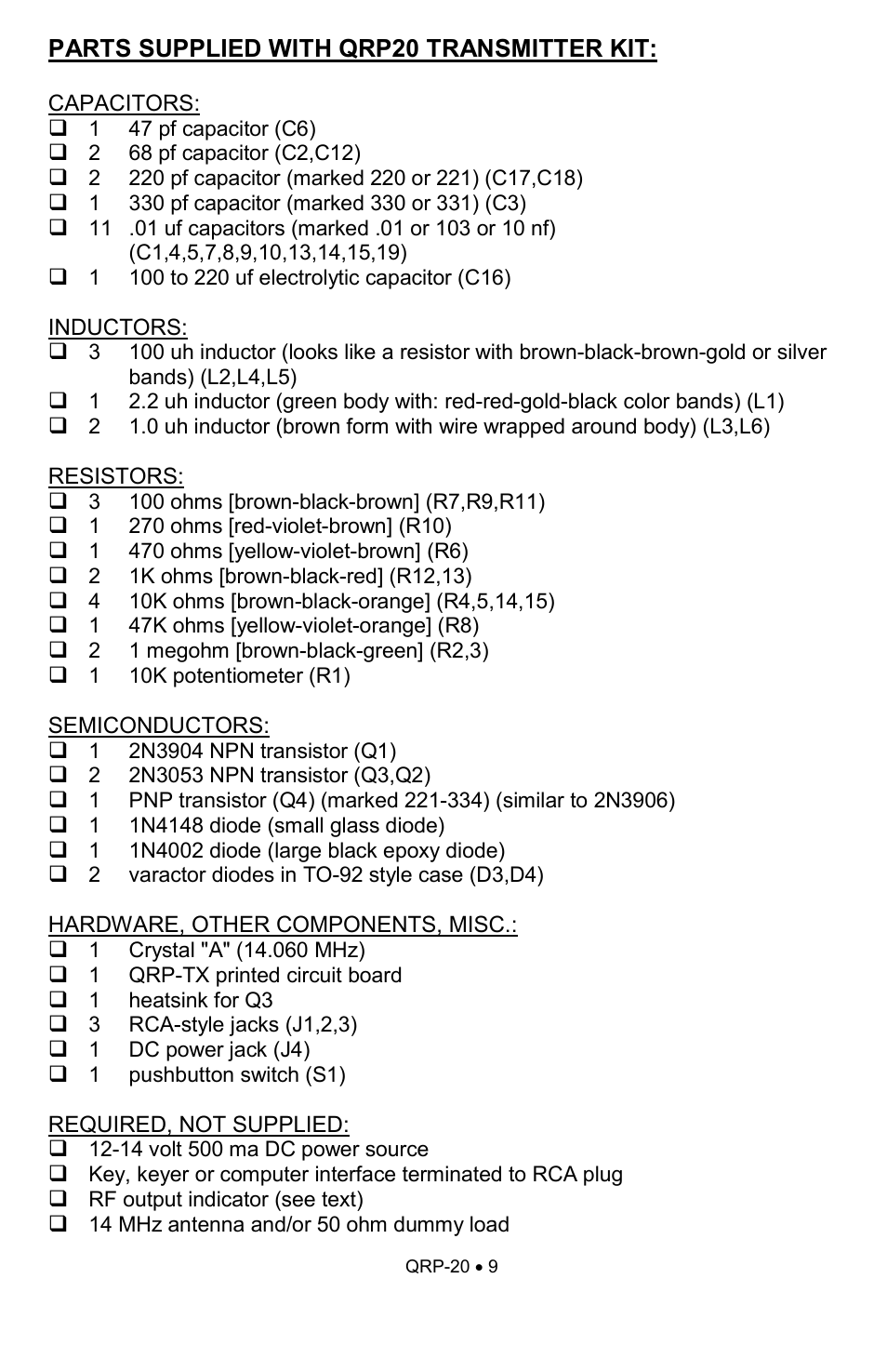 Ramsey Electronics QRP20 User Manual | Page 9 / 24