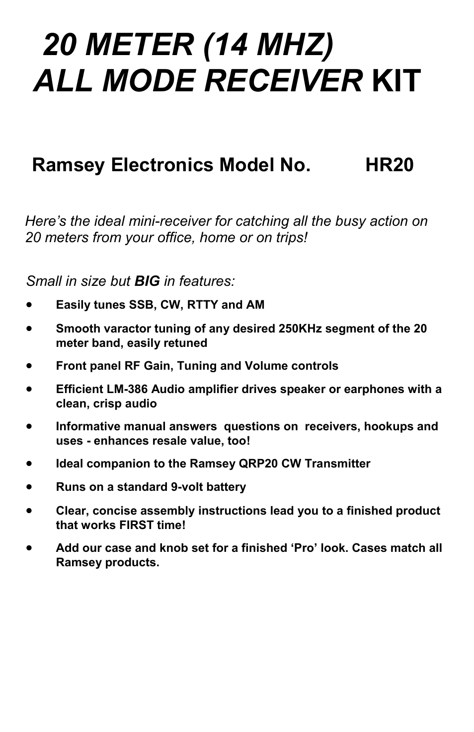 Ramsey Electronics HR20 User Manual | 28 pages