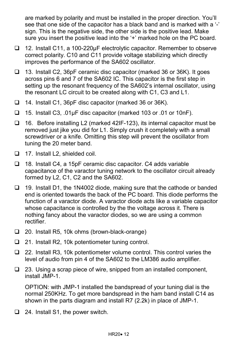 Ramsey Electronics HR20 User Manual | Page 12 / 28