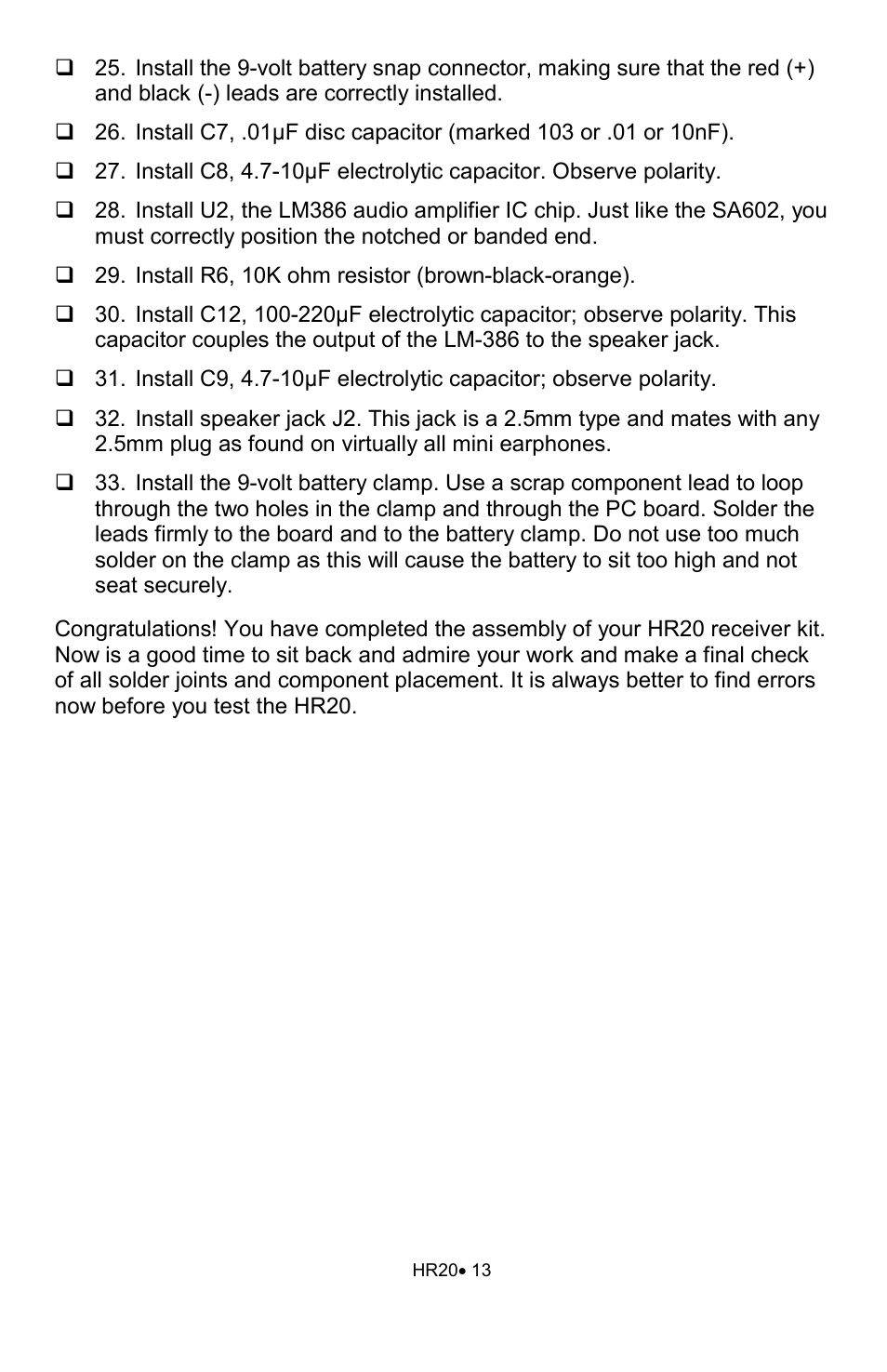 Ramsey Electronics HR20 User Manual | Page 13 / 28