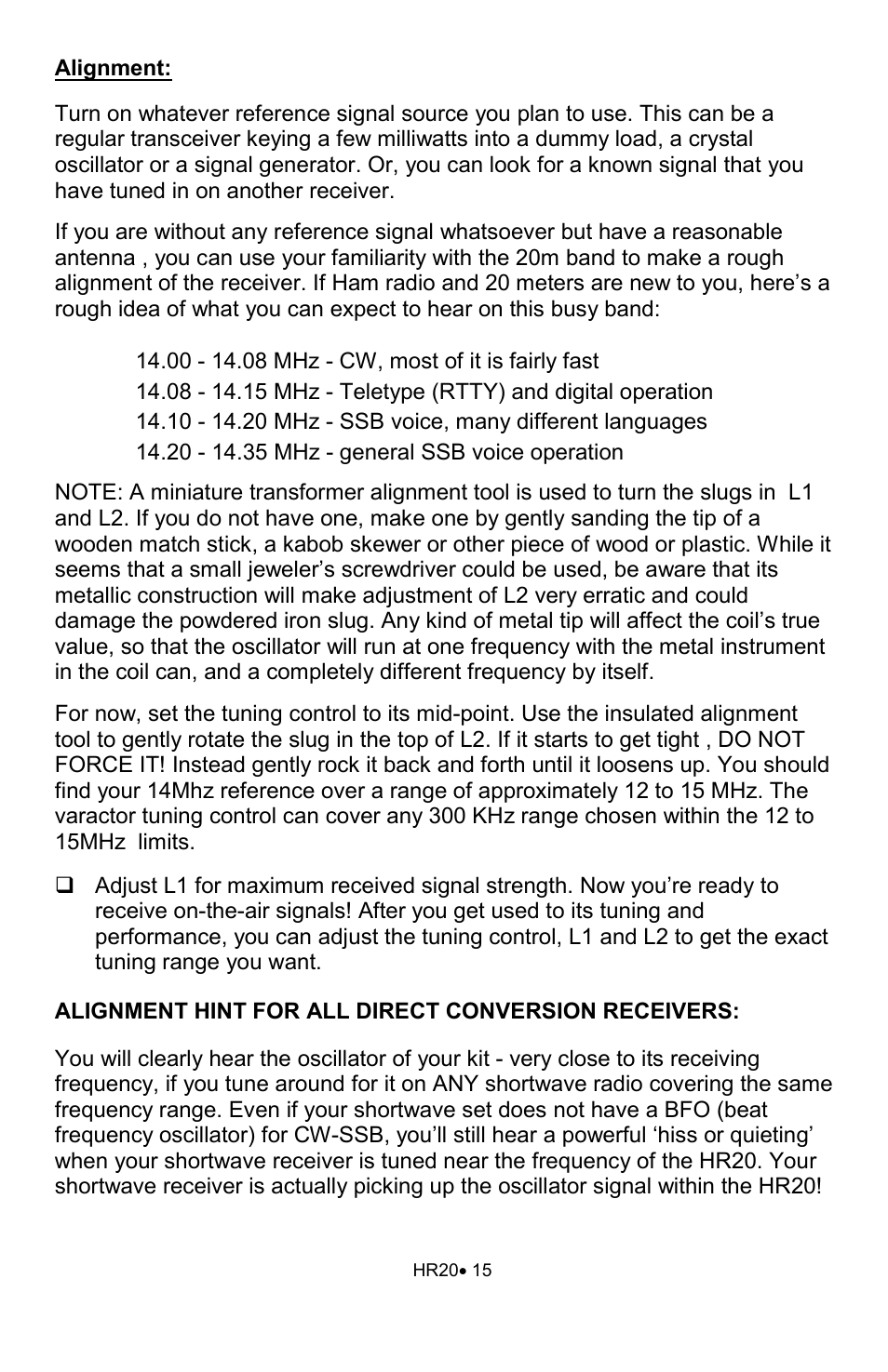 Ramsey Electronics HR20 User Manual | Page 15 / 28
