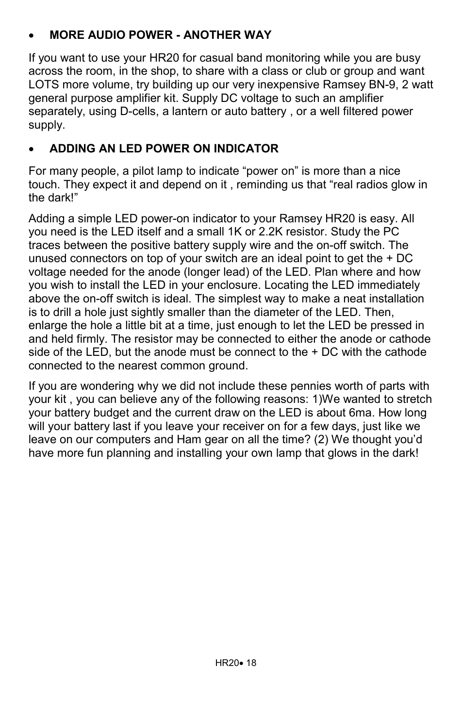Ramsey Electronics HR20 User Manual | Page 18 / 28