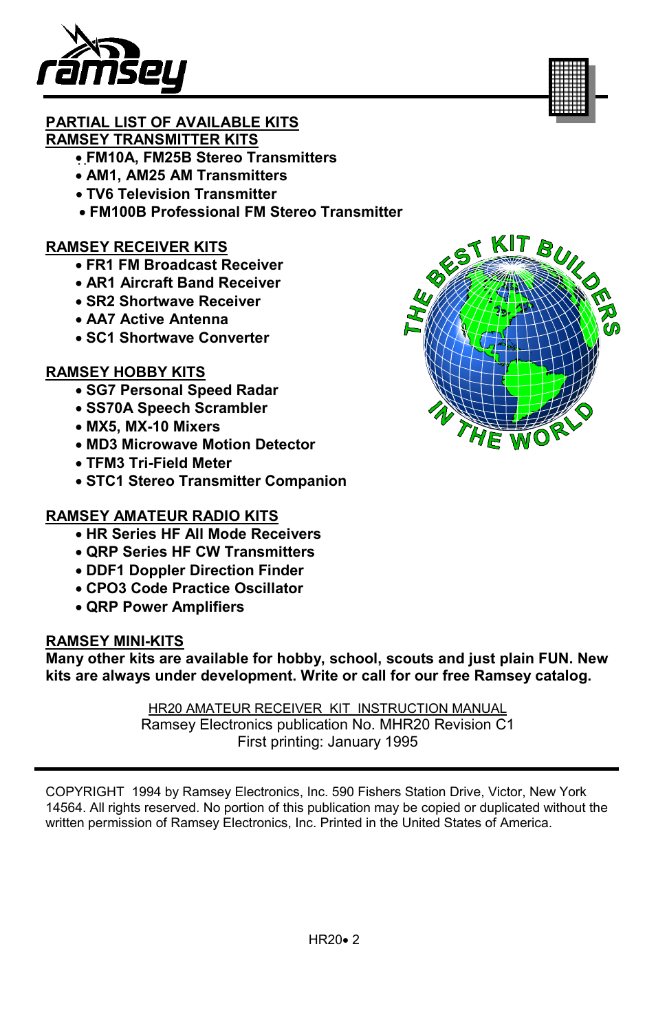 Ramsey Electronics HR20 User Manual | Page 2 / 28
