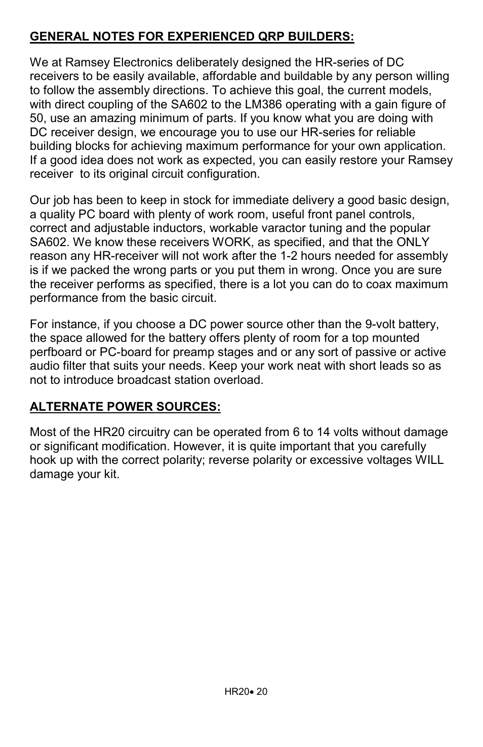 Ramsey Electronics HR20 User Manual | Page 20 / 28