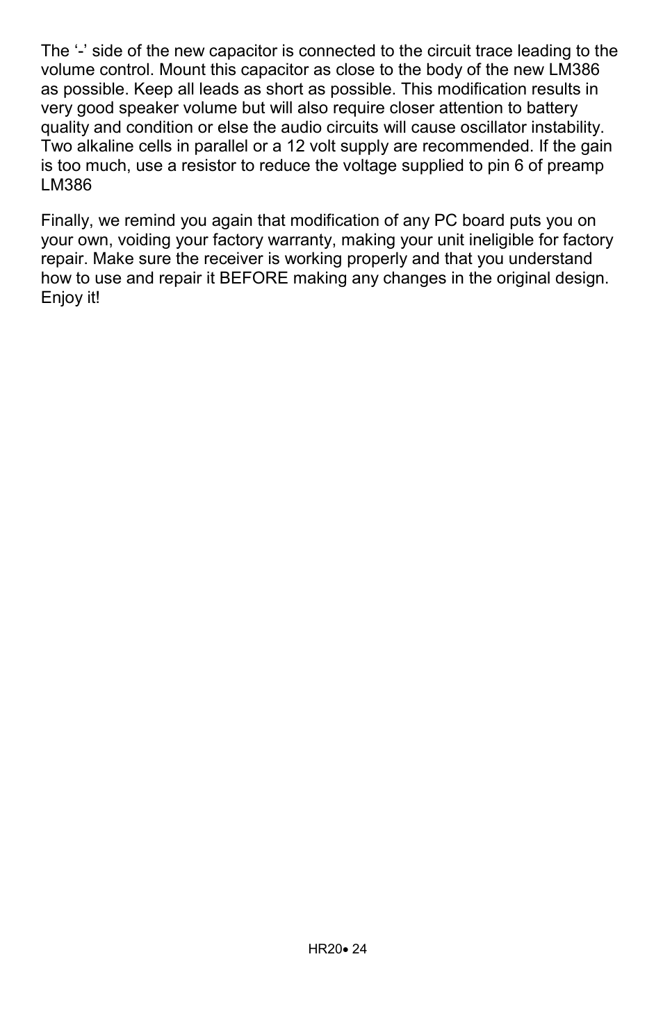 Ramsey Electronics HR20 User Manual | Page 24 / 28