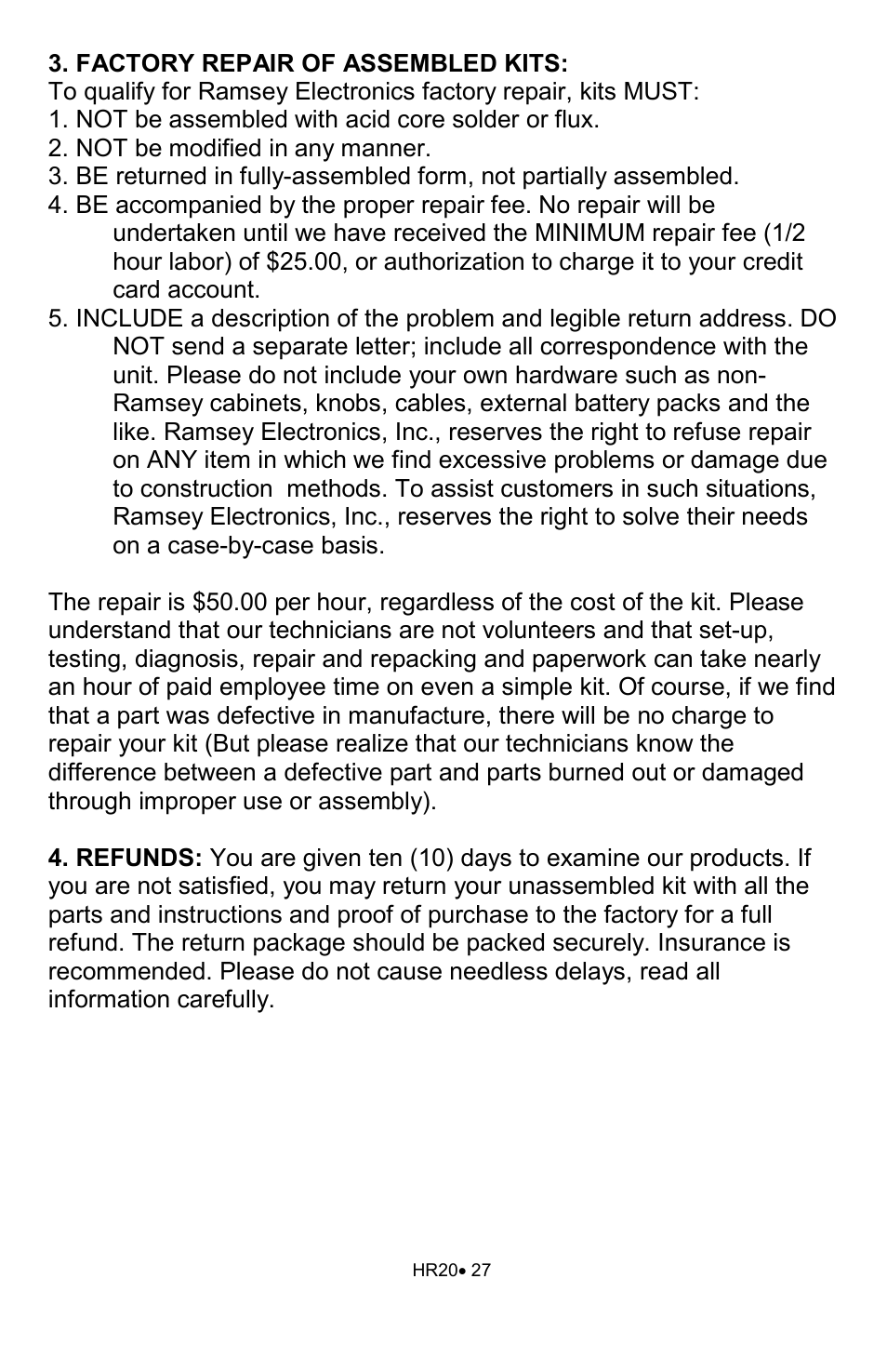 Ramsey Electronics HR20 User Manual | Page 27 / 28