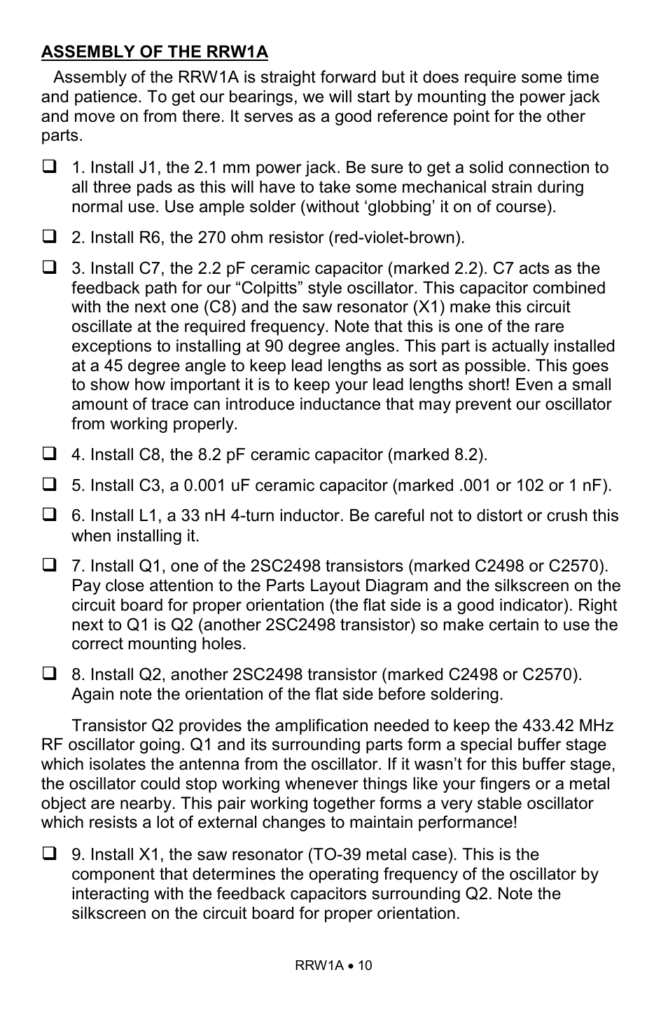 Ramsey Electronics RRW1A User Manual | Page 10 / 20