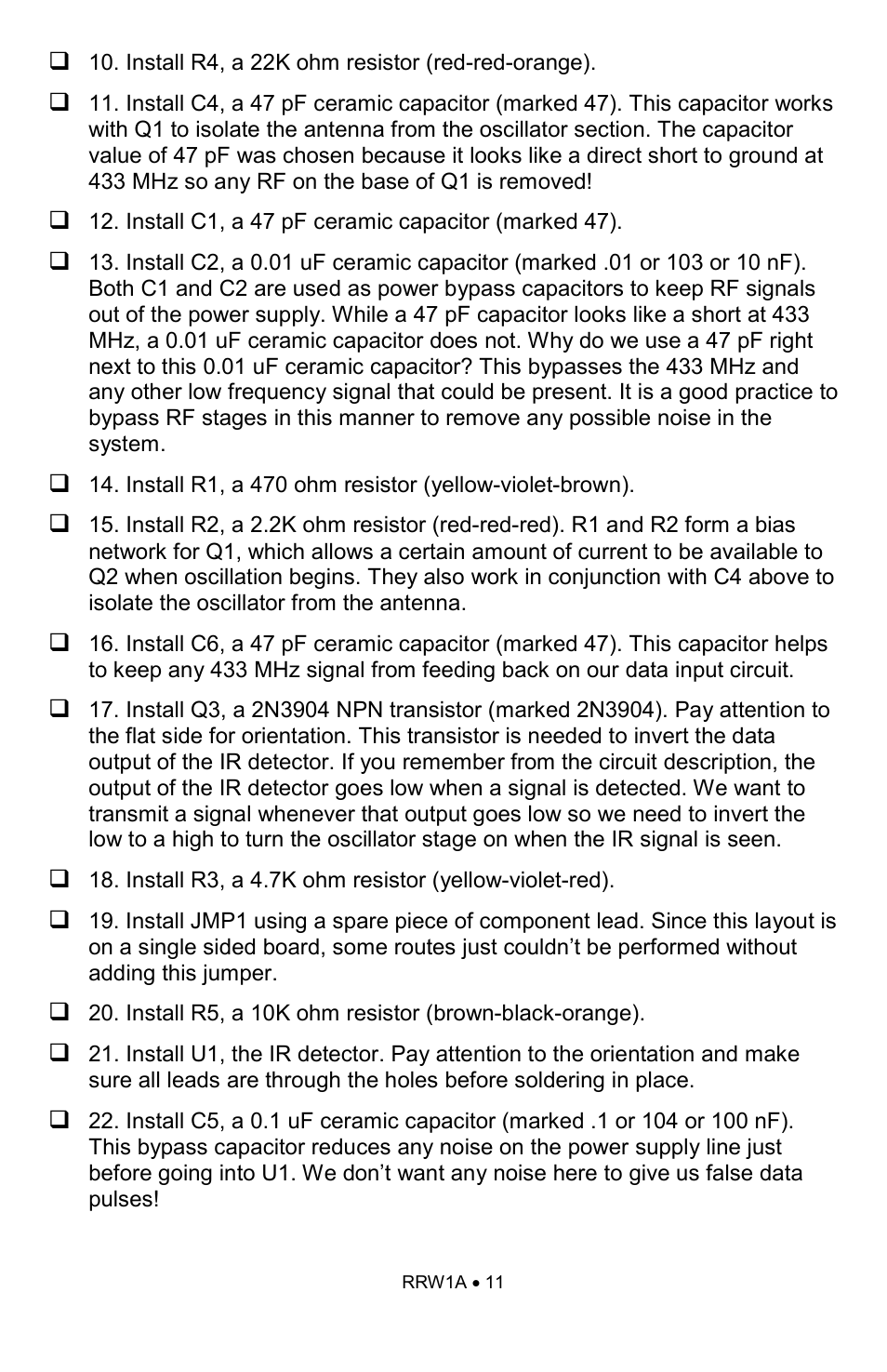Ramsey Electronics RRW1A User Manual | Page 11 / 20