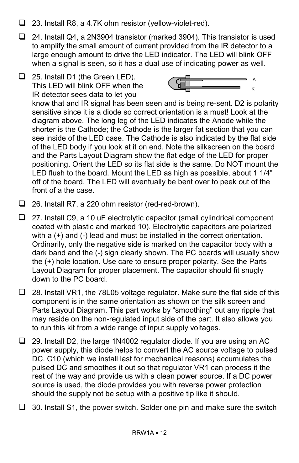 Ramsey Electronics RRW1A User Manual | Page 12 / 20