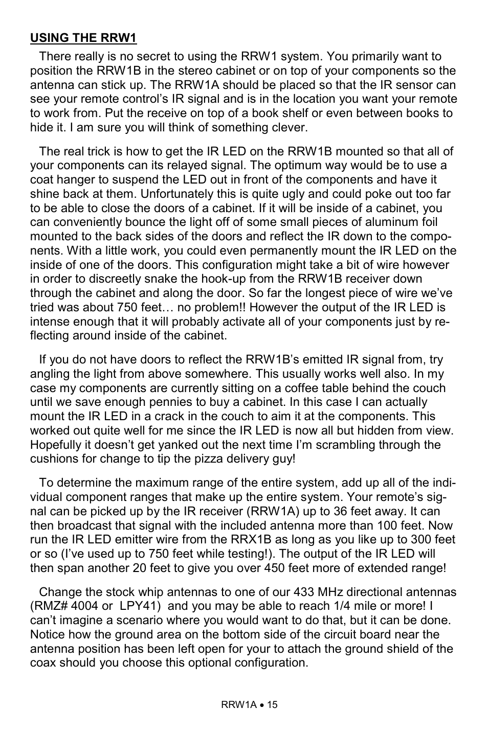 Ramsey Electronics RRW1A User Manual | Page 15 / 20