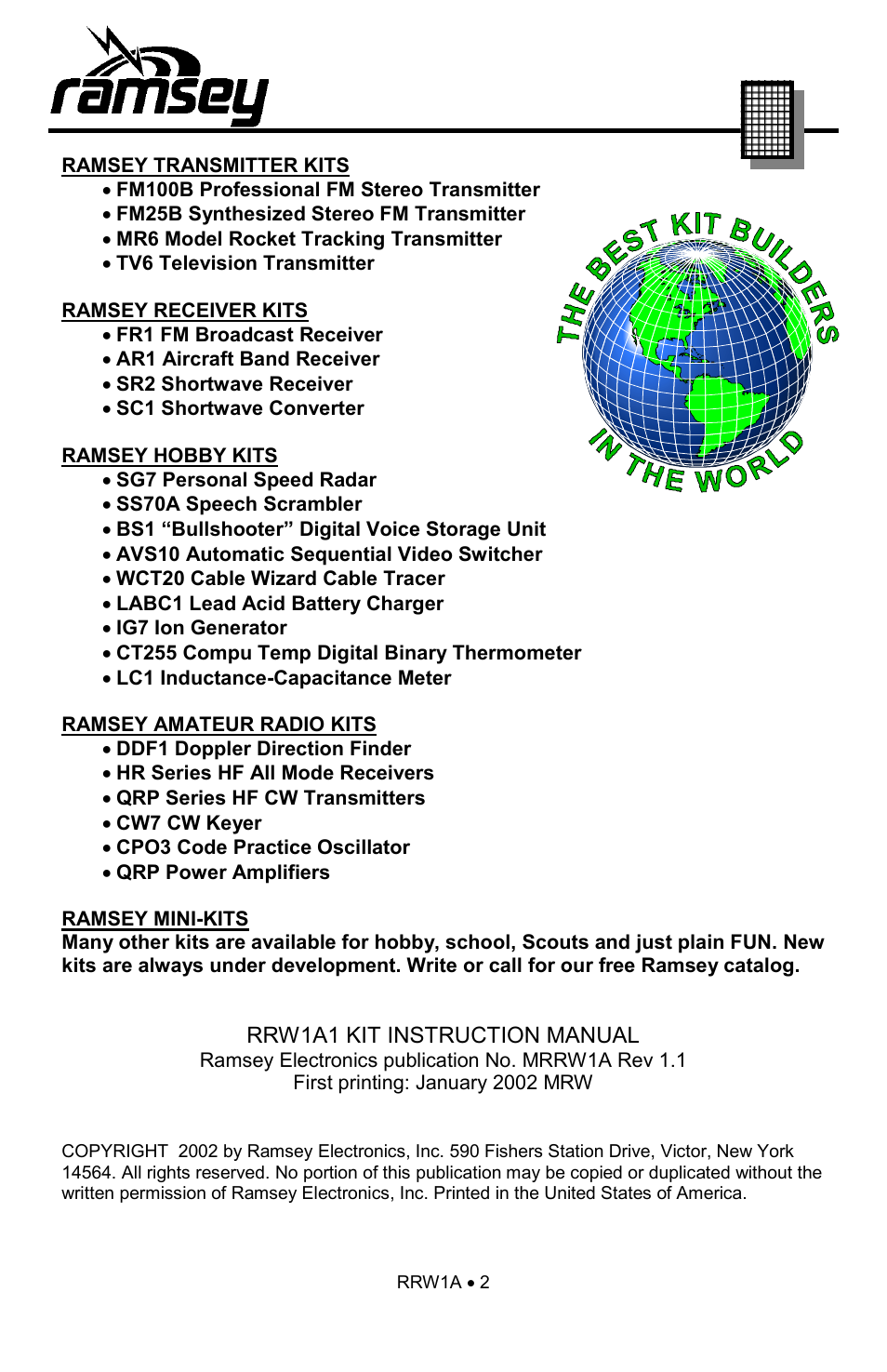 Ramsey Electronics RRW1A User Manual | Page 2 / 20