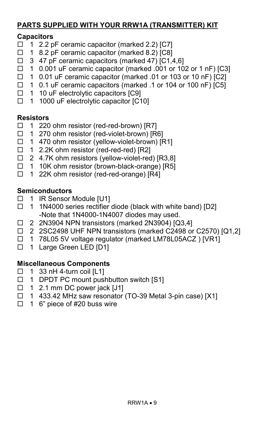 Ramsey Electronics RRW1A User Manual | Page 9 / 20