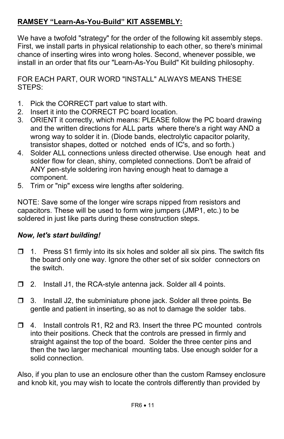Ramsey Electronics FR6 User Manual | Page 11 / 24