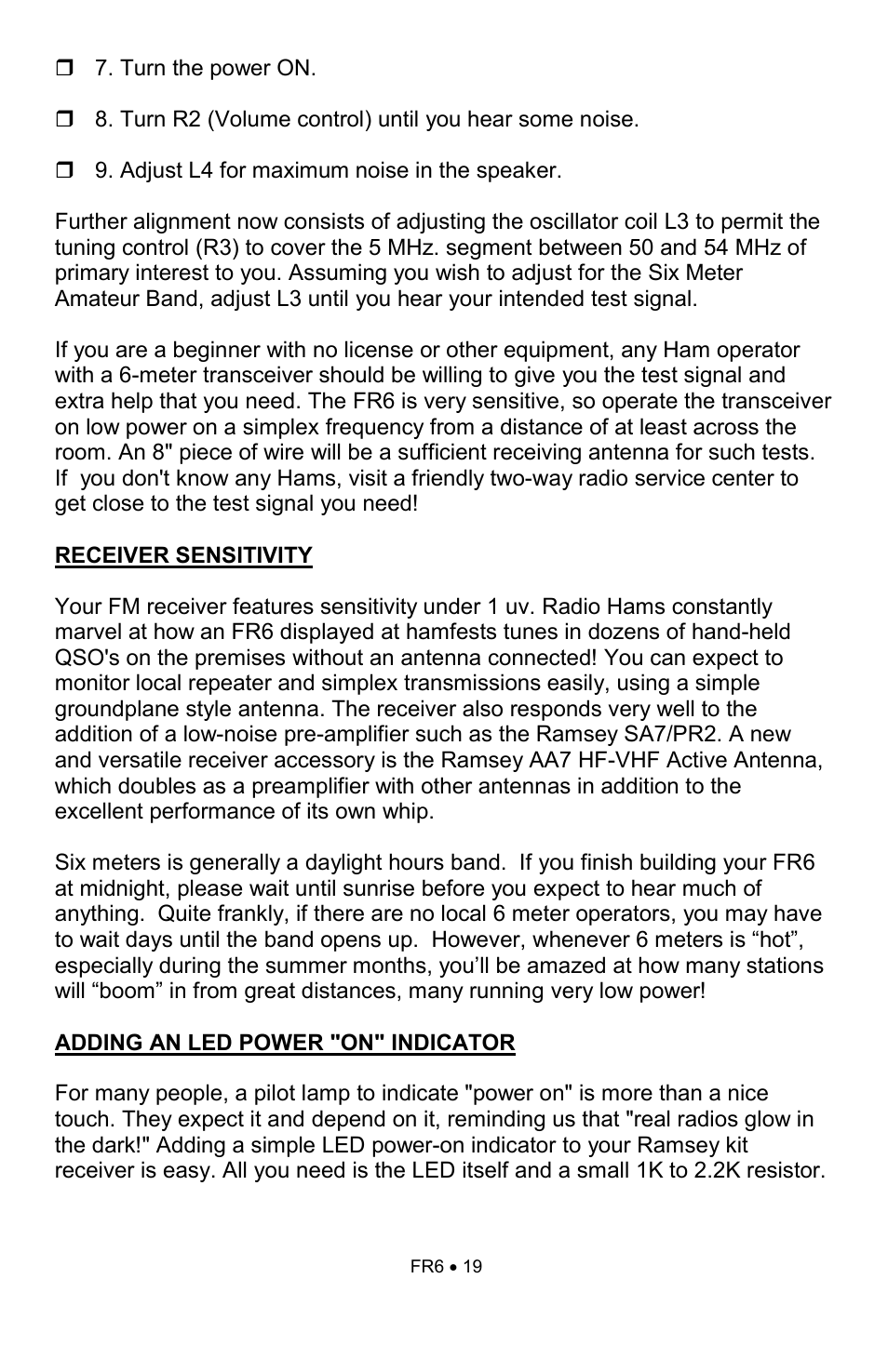 Ramsey Electronics FR6 User Manual | Page 19 / 24
