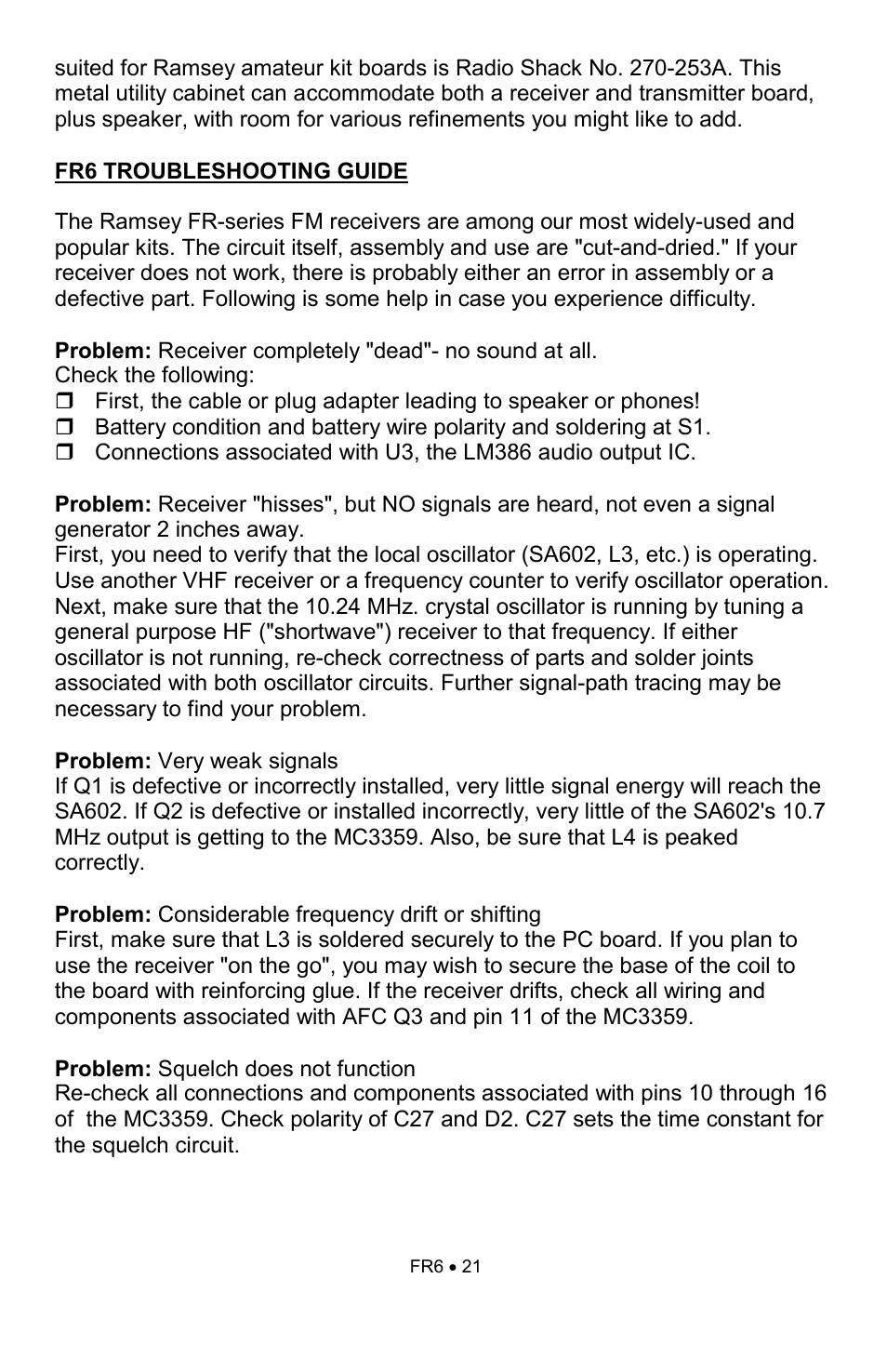 Ramsey Electronics FR6 User Manual | Page 21 / 24