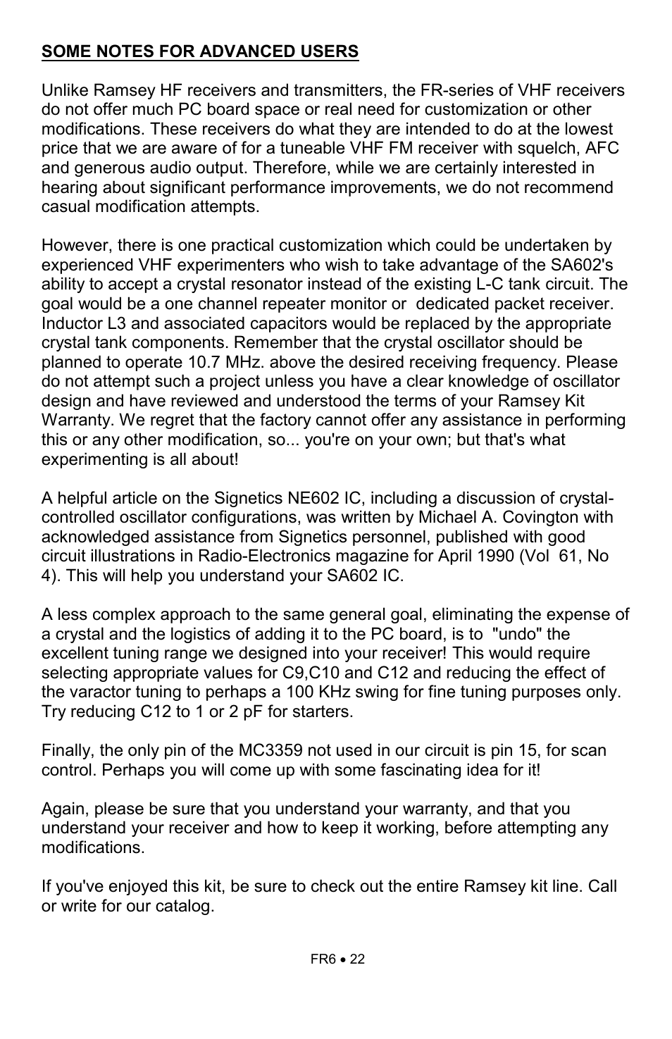 Ramsey Electronics FR6 User Manual | Page 22 / 24