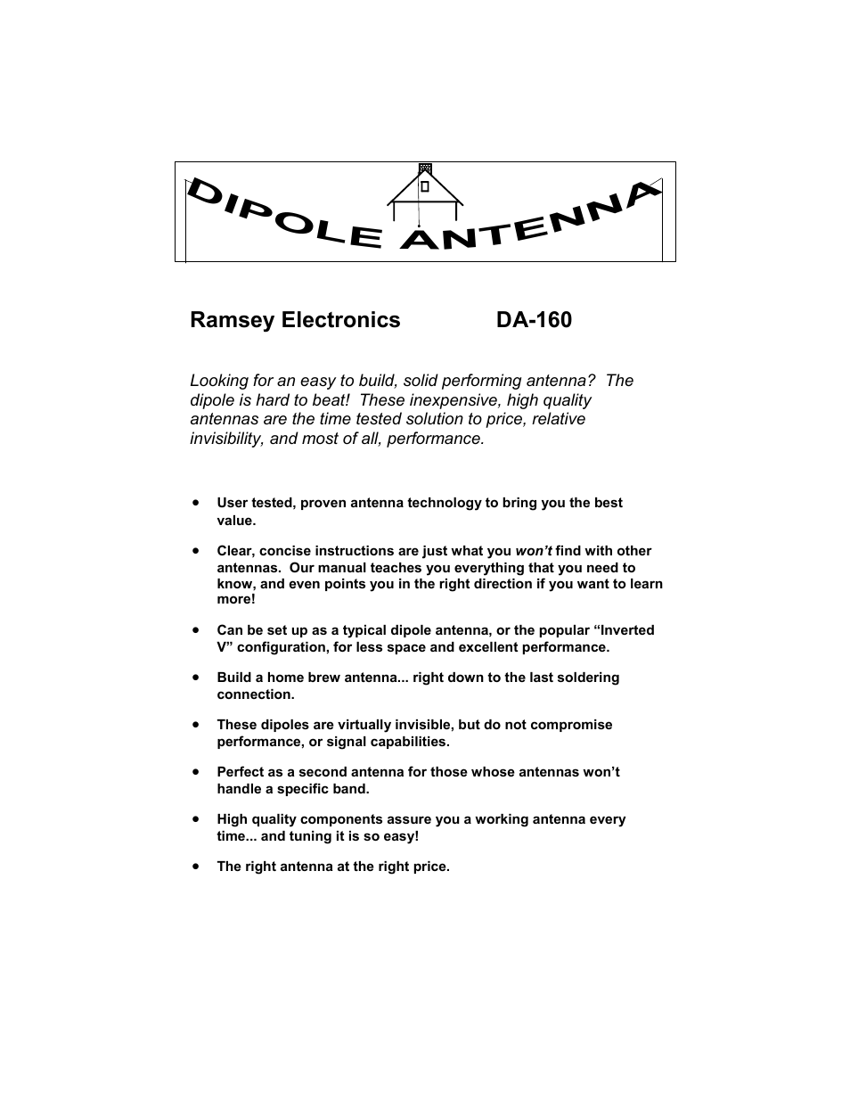 Ramsey Electronics DIPOLE ANTENNA DA-160 User Manual | 16 pages