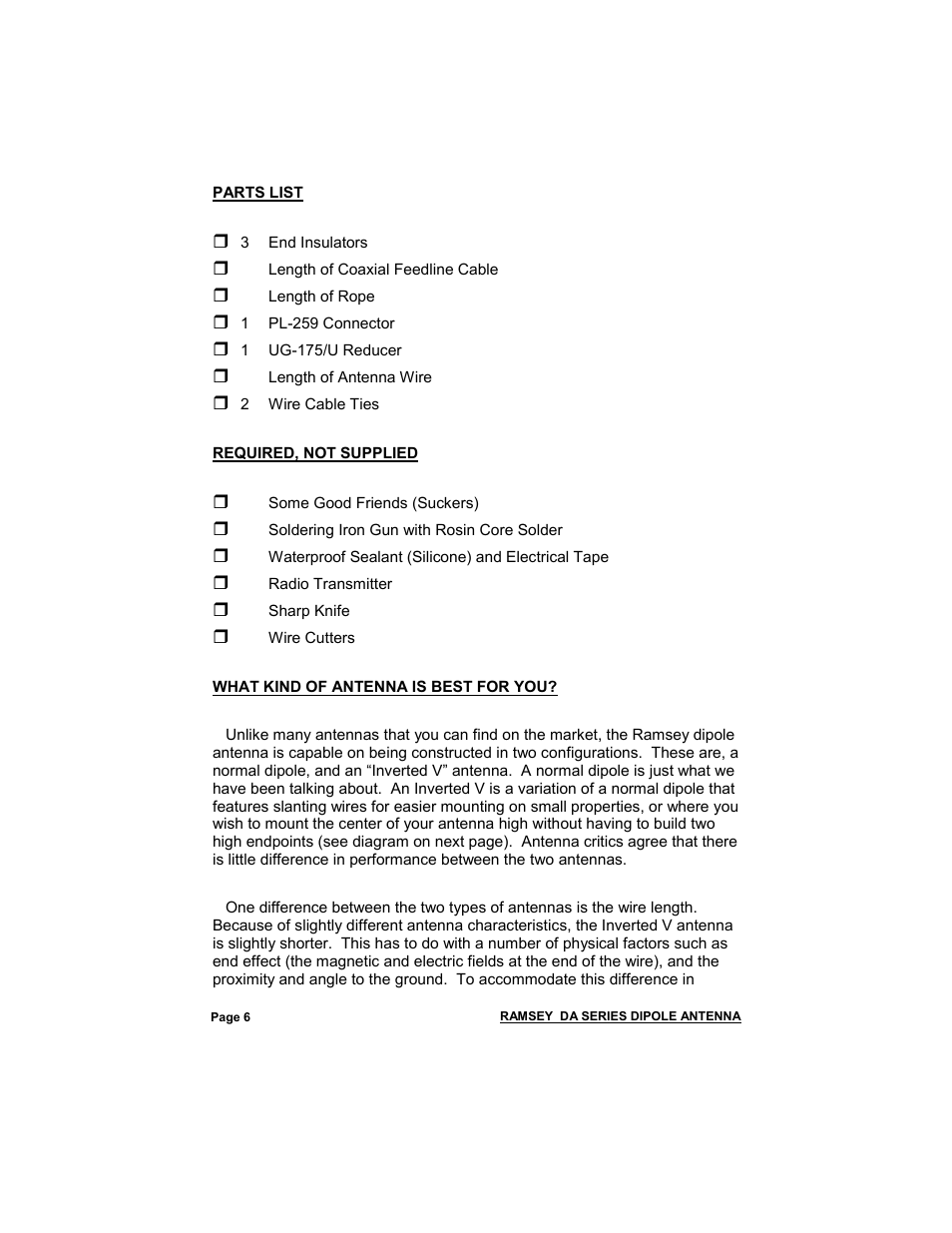 Ramsey Electronics DIPOLE ANTENNA DA-160 User Manual | Page 6 / 16