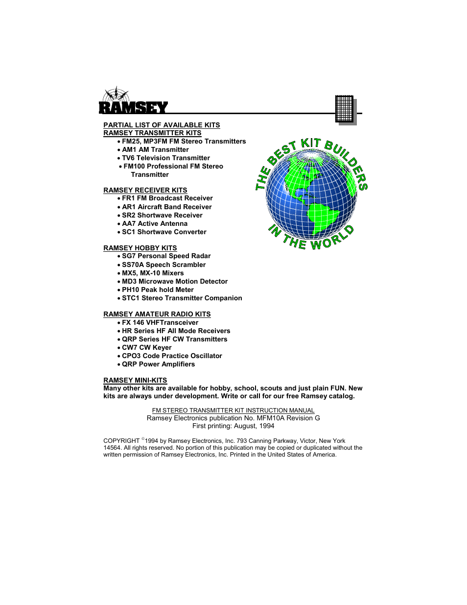 Ramsey Electronics FM10A User Manual | Page 2 / 28