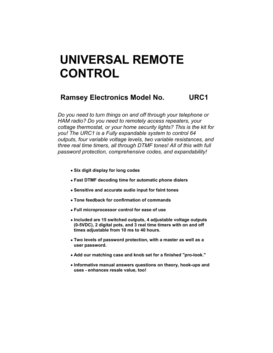 Ramsey Electronics URC1 User Manual | 31 pages
