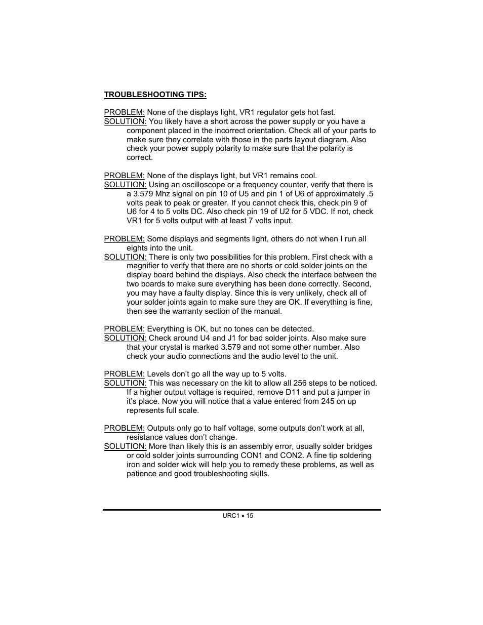 Ramsey Electronics URC1 User Manual | Page 15 / 31