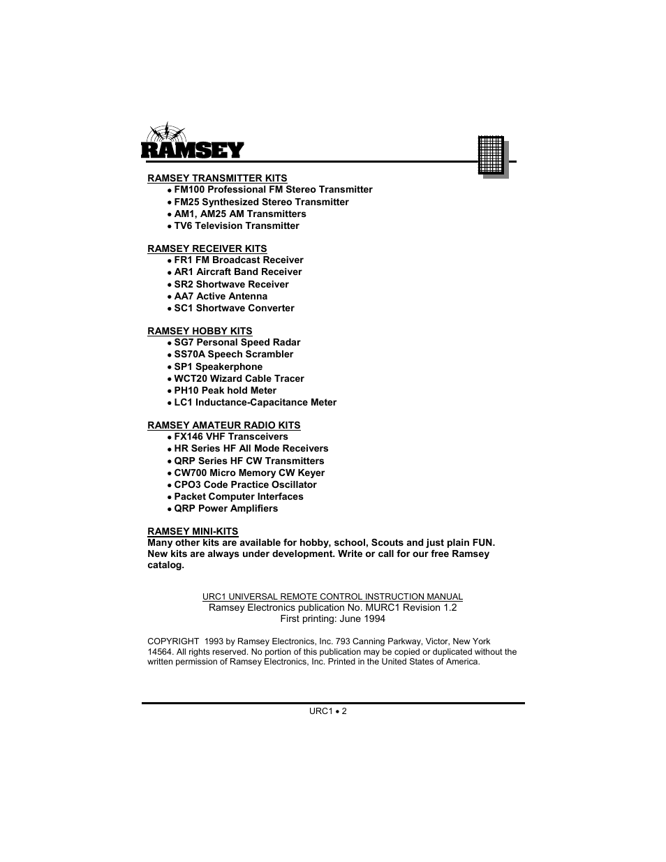 Ramsey Electronics URC1 User Manual | Page 2 / 31