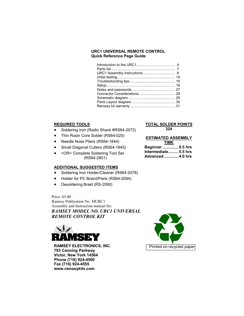 Ramsey Electronics URC1 User Manual | Page 31 / 31