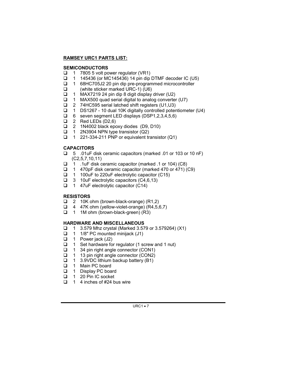 Ramsey Electronics URC1 User Manual | Page 7 / 31
