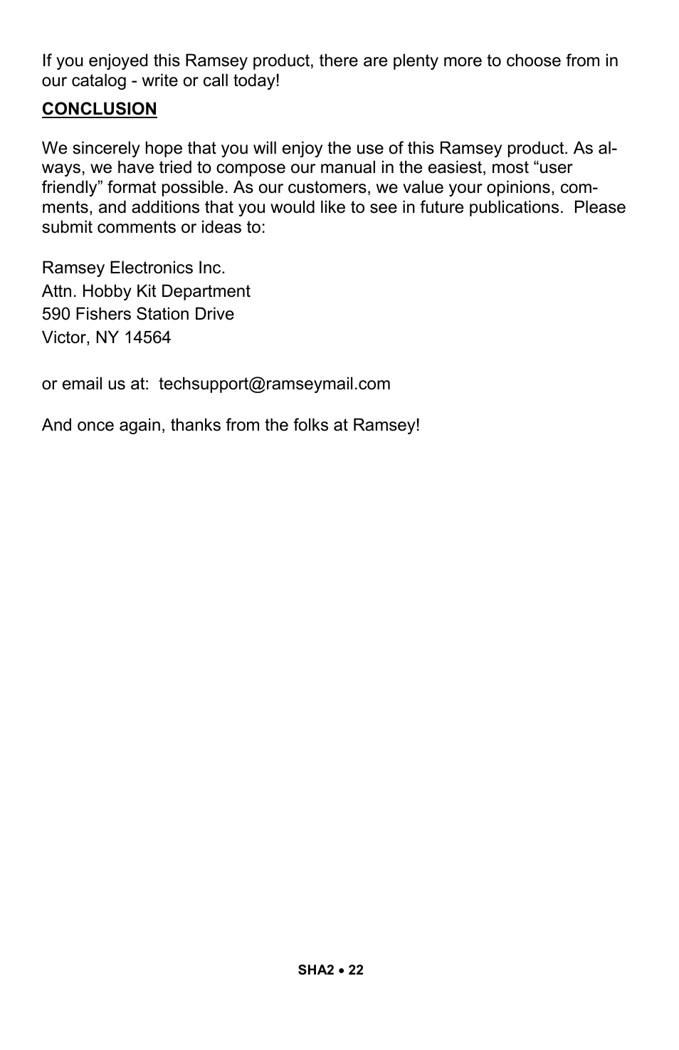 Ramsey Electronics SHA2 User Manual | Page 22 / 24
