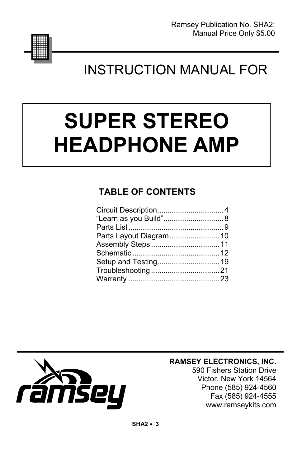 Super stereo headphone amp, Instruction manual for | Ramsey Electronics SHA2 User Manual | Page 3 / 24