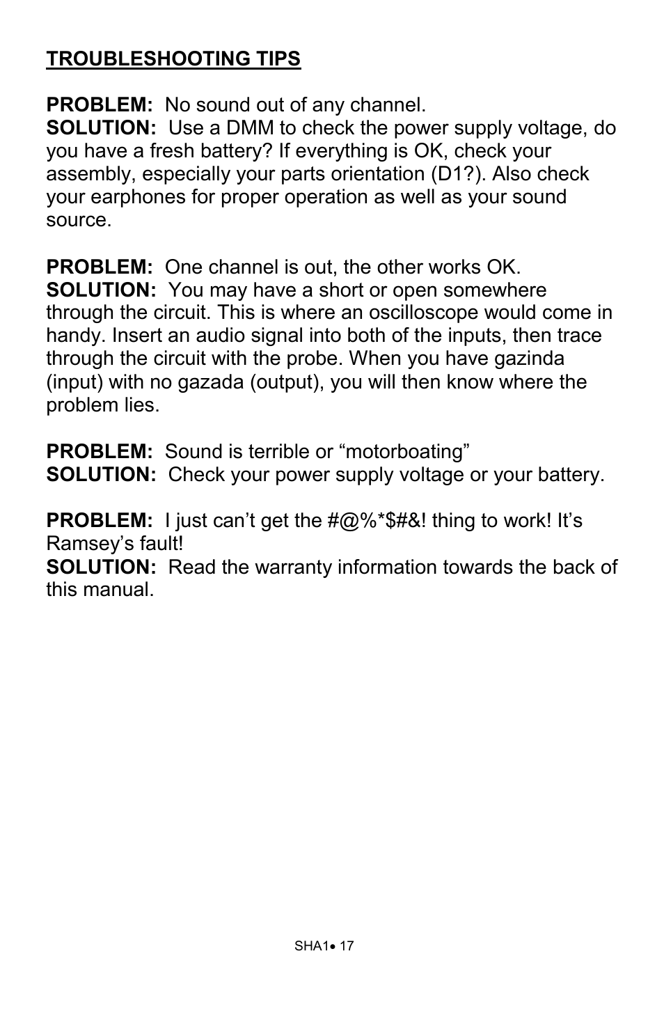 Ramsey Electronics SHA1 User Manual | Page 17 / 20