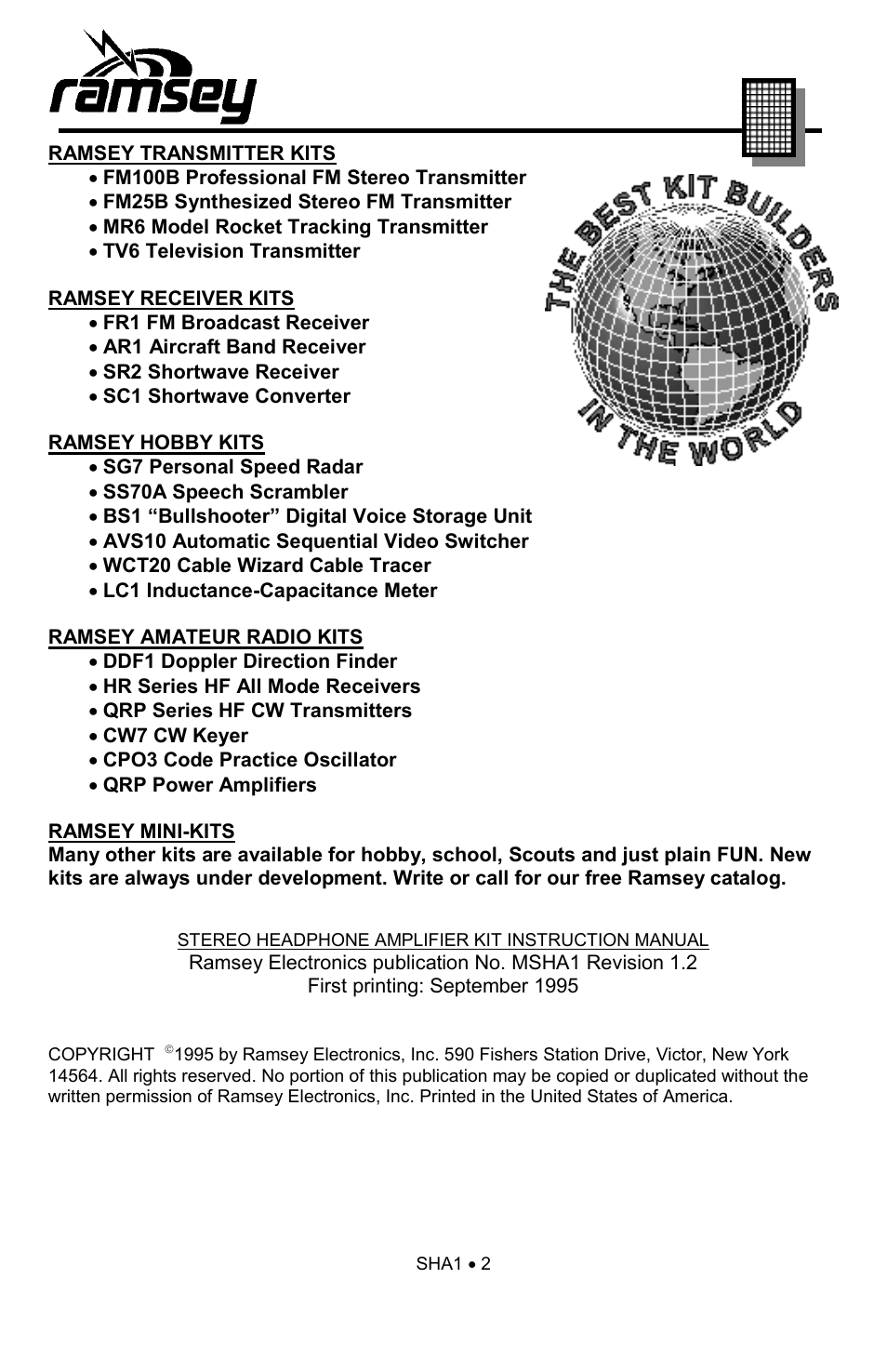 Ramsey Electronics SHA1 User Manual | Page 2 / 20