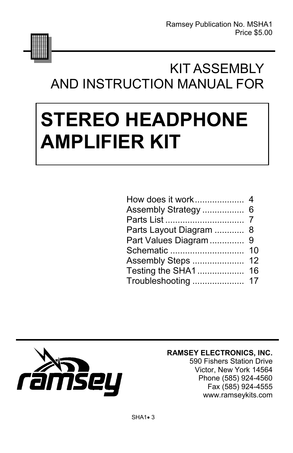 Stereo headphone amplifier kit, Kit assembly and instruction manual for | Ramsey Electronics SHA1 User Manual | Page 3 / 20