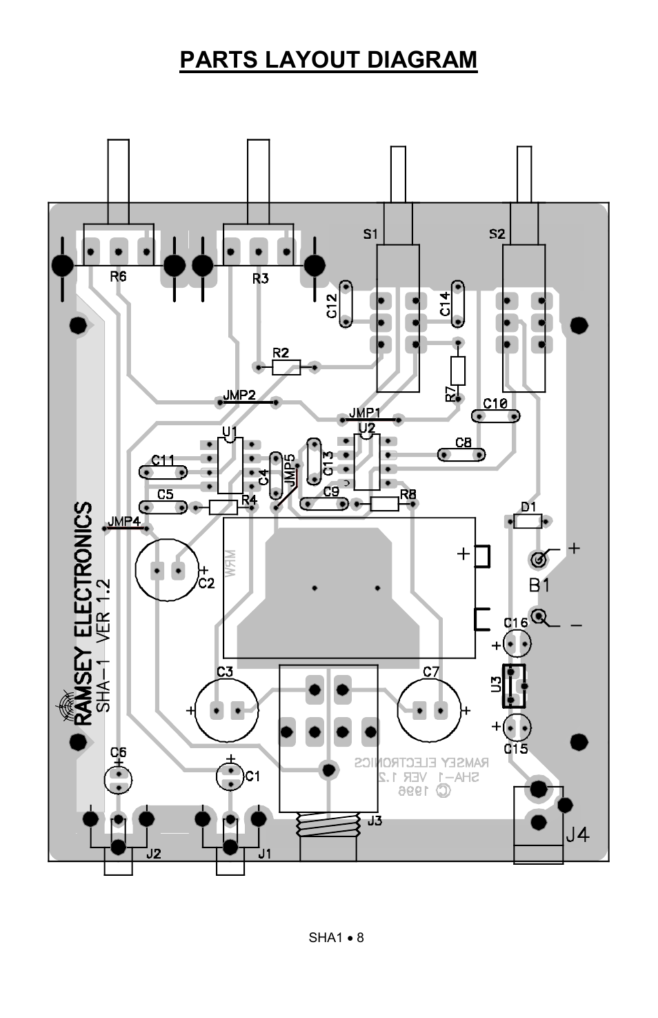 Parts layout diagram | Ramsey Electronics SHA1 User Manual | Page 8 / 20
