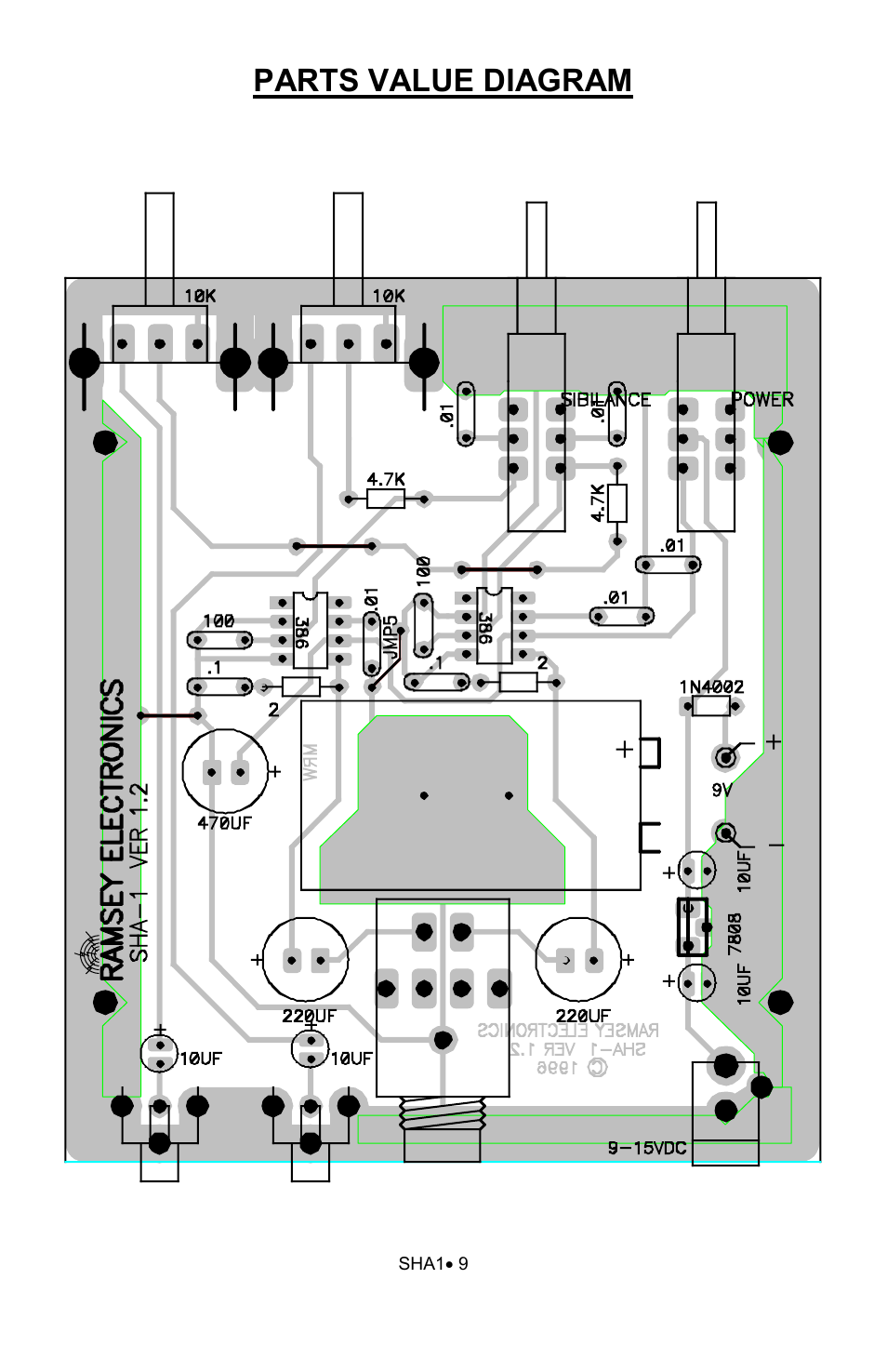 Parts value diagram | Ramsey Electronics SHA1 User Manual | Page 9 / 20