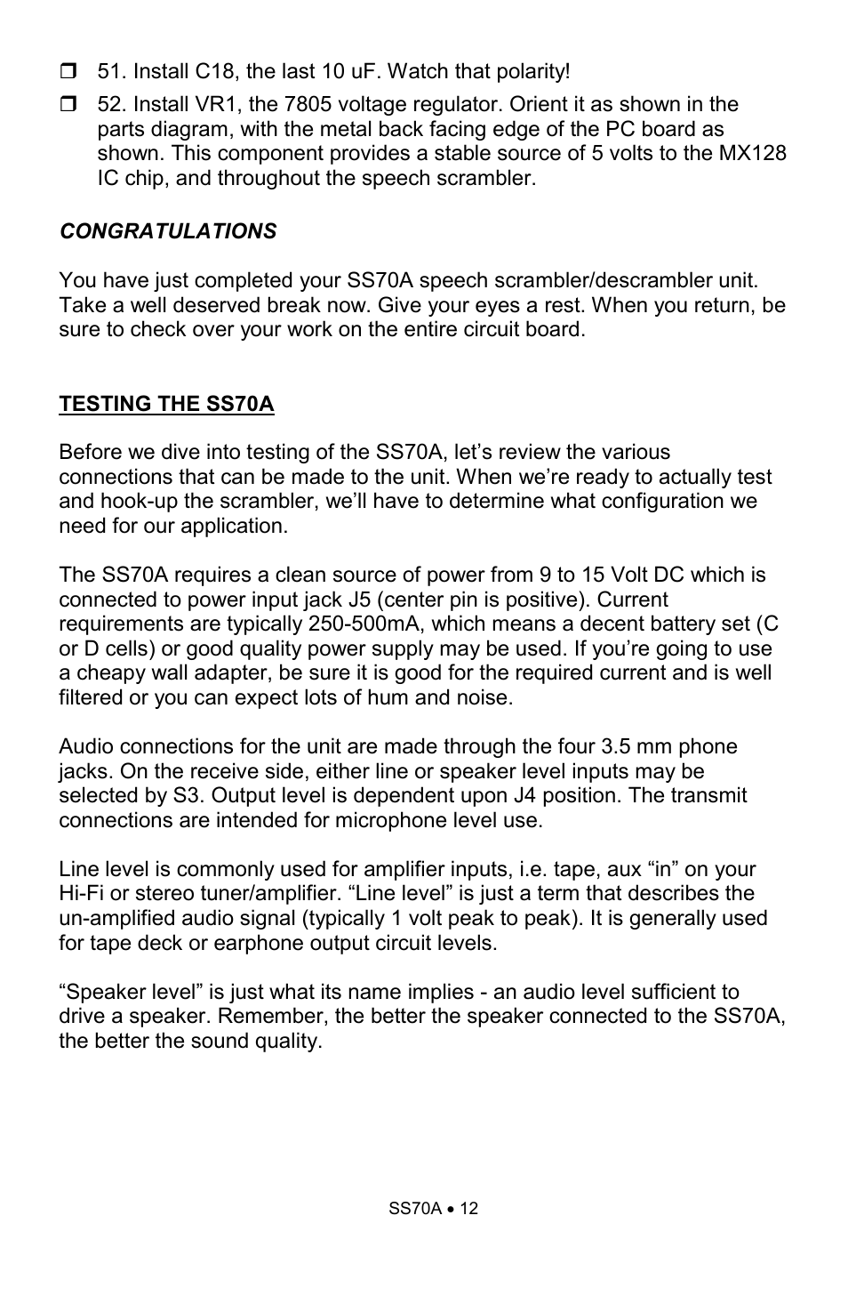 Ramsey Electronics SS70A User Manual | Page 12 / 20